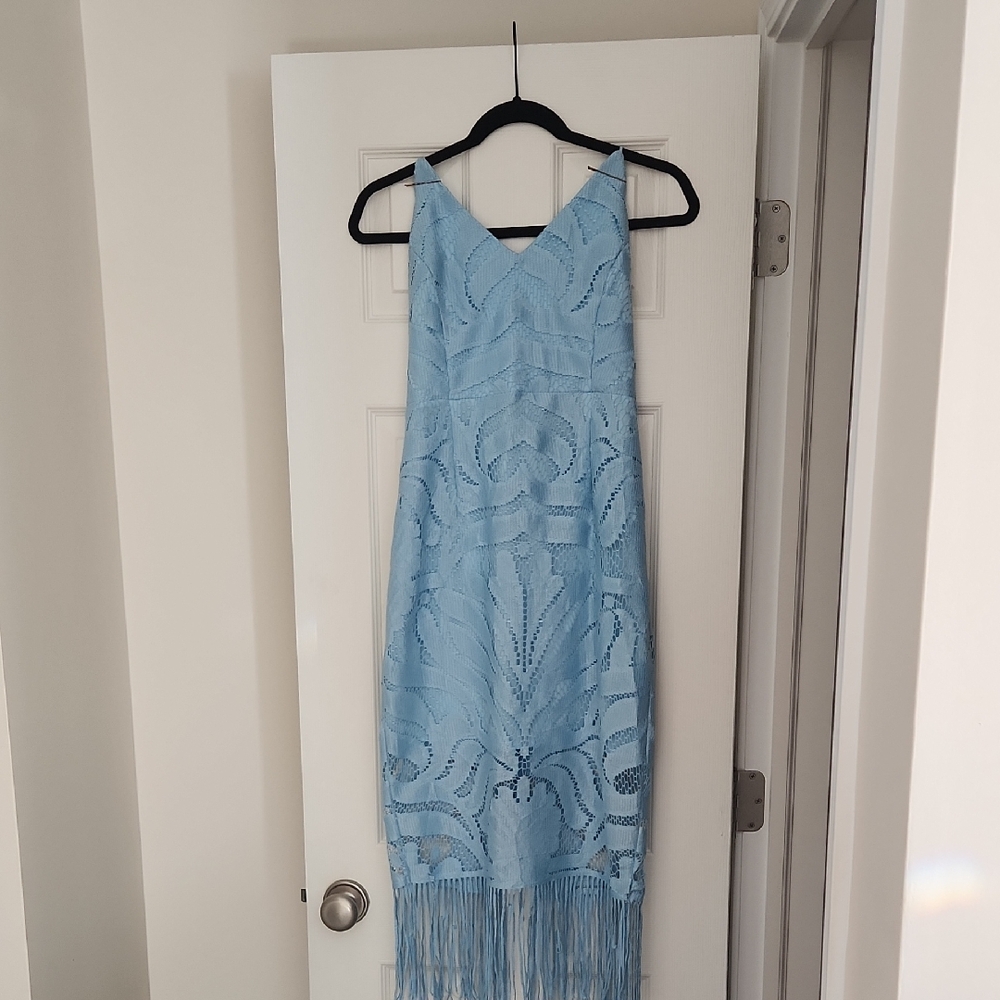 Chic Light Blue Lace Midi Dress